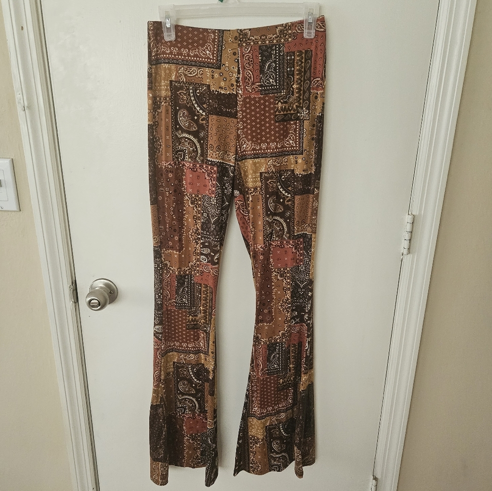 Patchwork Flare Leg Pants